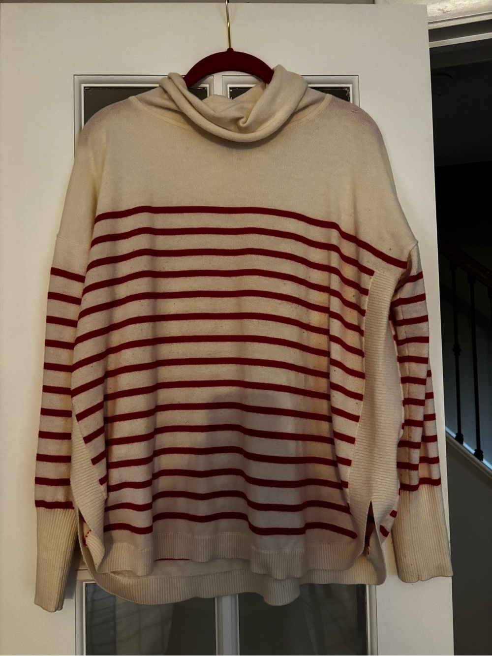 Vineyard Vines Red Striped Wool Blend Turtleneck Sweater
